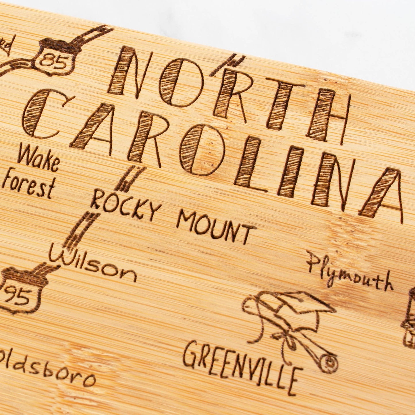 Destination North Carolina Cutting Board w/ Engraved Artwork