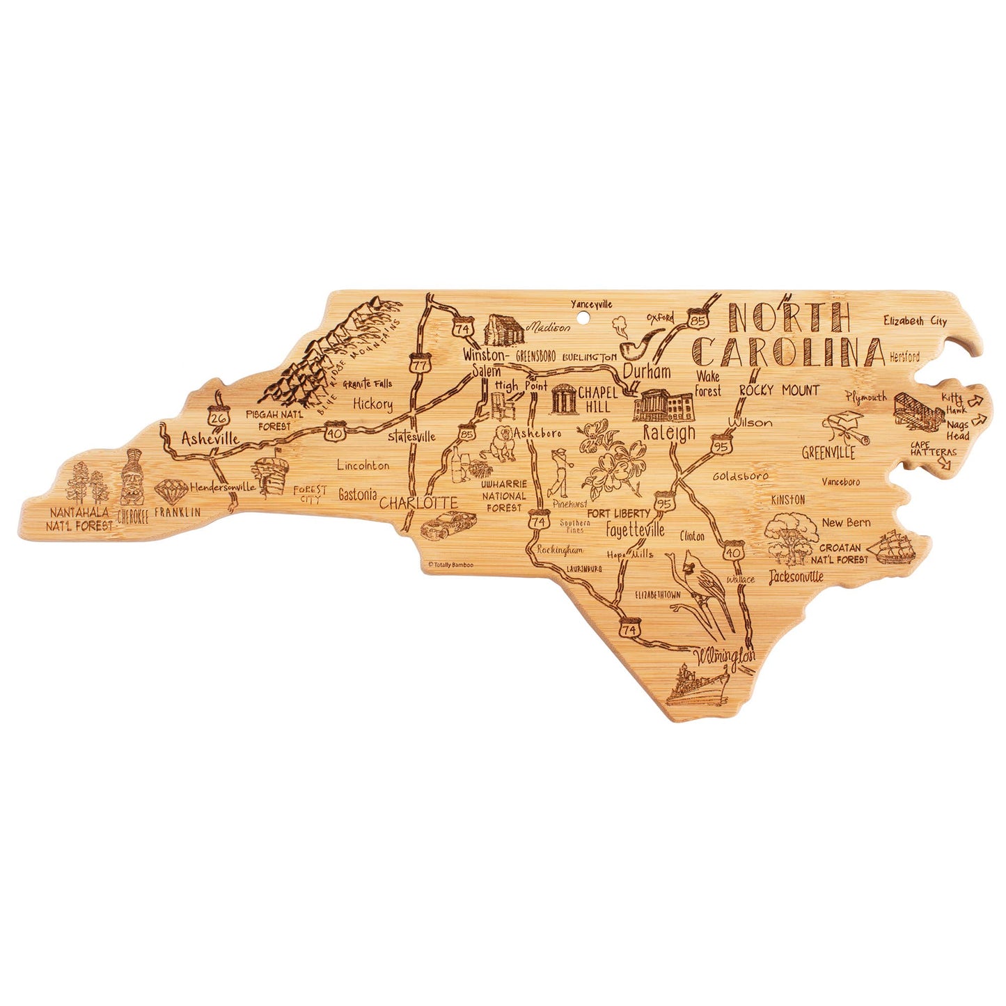 Destination North Carolina Cutting Board w/ Engraved Artwork