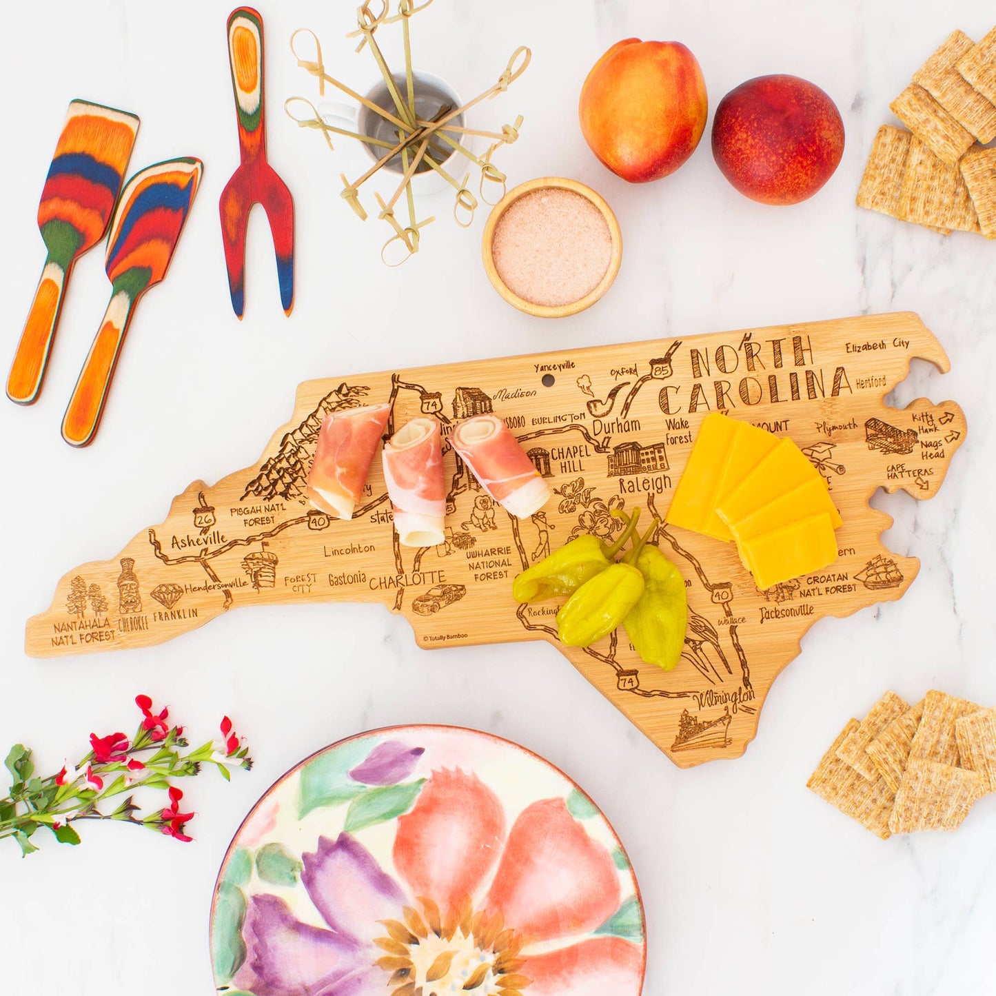 Destination North Carolina Cutting Board w/ Engraved Artwork